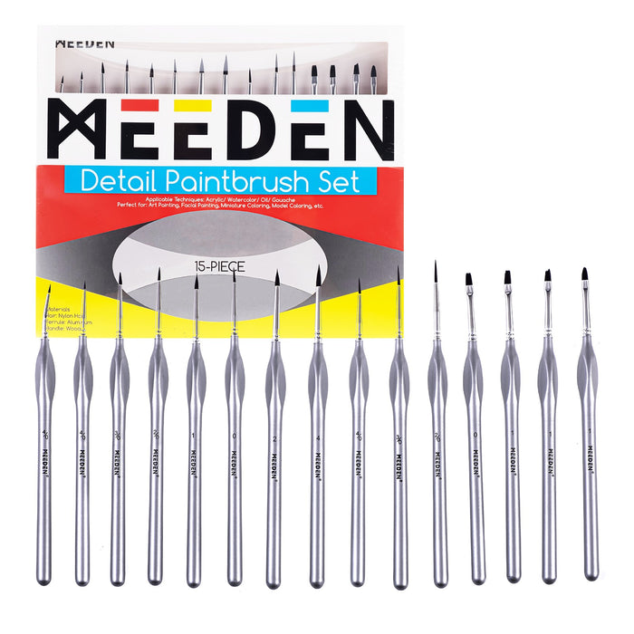 MEEDEN Miniature Paint Brush Set,15 Tiny Professional Fine Tip Detail Paint Brushes, Detailing Paintbrushes for Acrylic Watercolor Oil Painting- Model