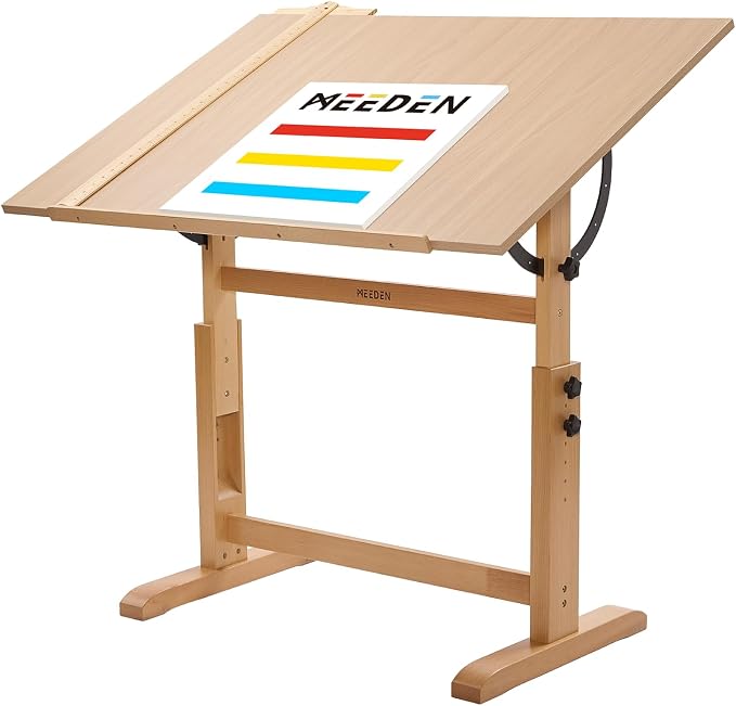 MEEDEN Extra Large Wooden Drawing Table: Natural Paint