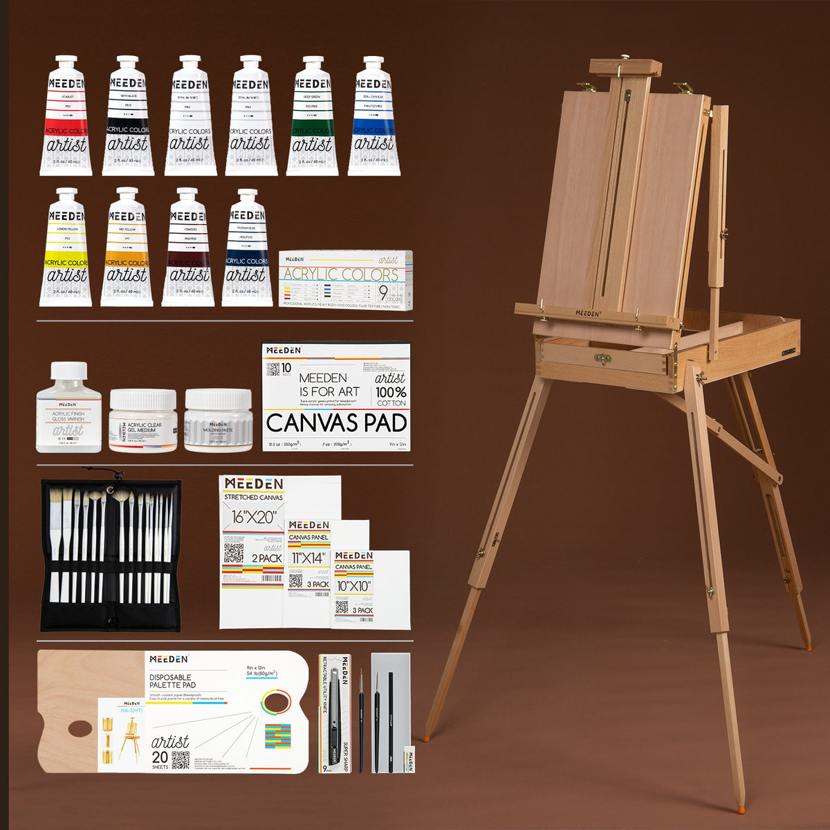 Modera Deluxe Artist Painting Set, 137-Piece Professional Art Paint Supplies Kit w/ Field & Desk Easels, 70 2024 Acrylic And More