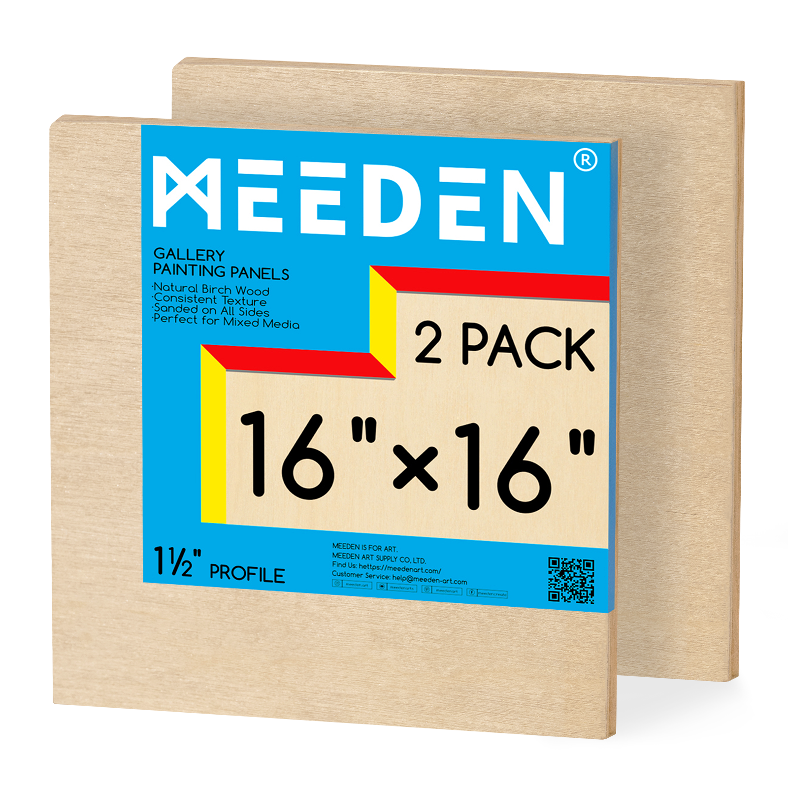 MEEDEN Artist Birch Wood Canvas Board, 1-1/2” Deep, 16x16 Inch, 2 Packs