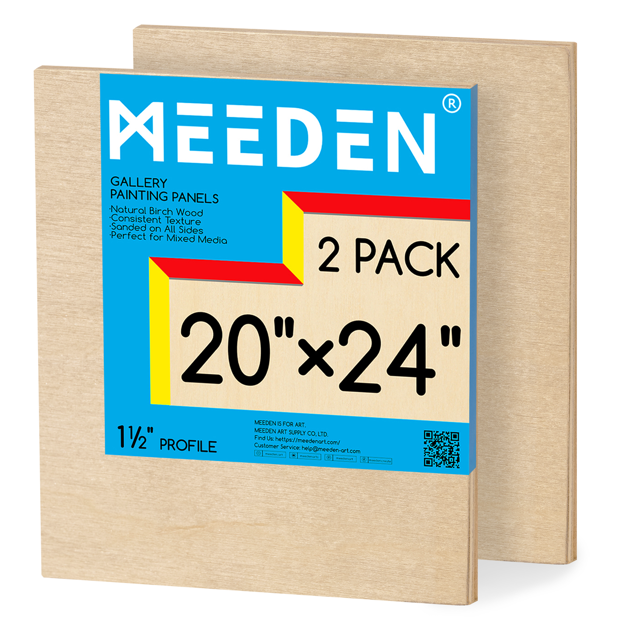 MEEDEN Artist Birch Wood Canvas Board, 1-1/2” Deep, 20x24 Inch, 2 Packs