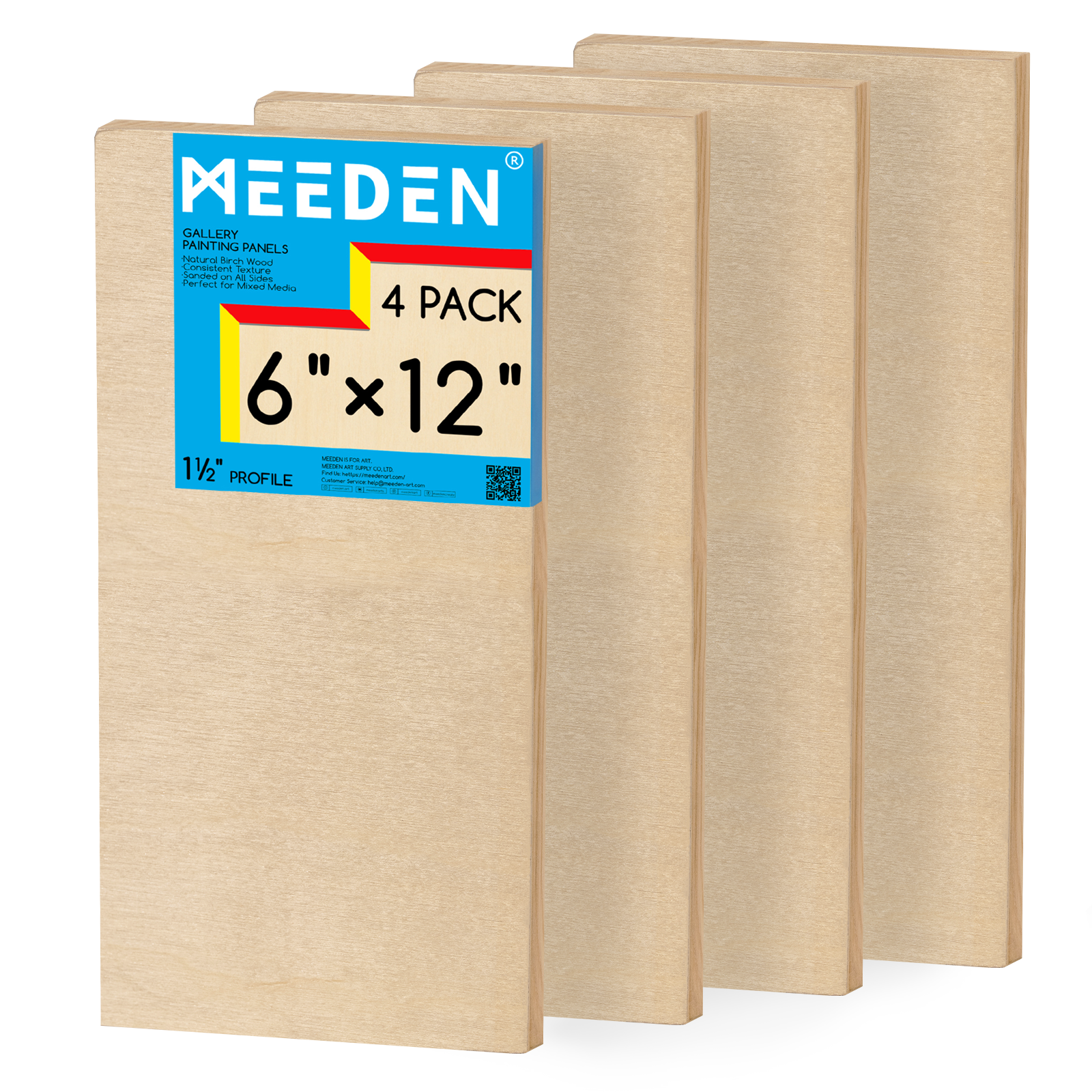 MEEDEN Artist Birch Wood Canvas Board, 1-1/2” Deep, 6x12 Inch, 4 Packs