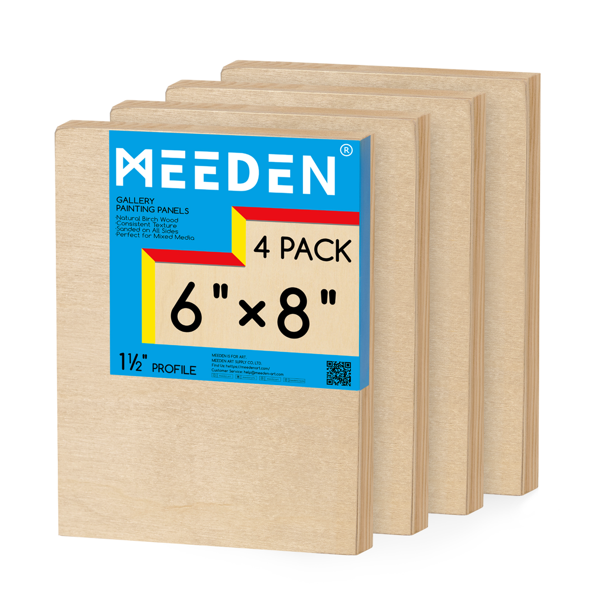 MEEDEN Artist Birch Wood Canvas Board, 1-1/2” Deep, 6x8 Inch, 4 Packs