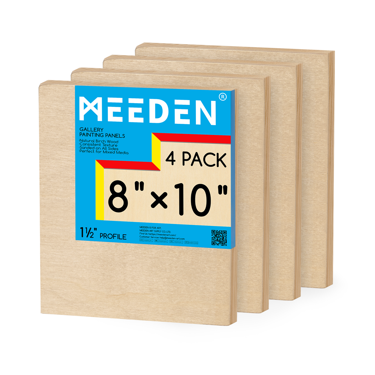 MEEDEN Artist Birch Wood Canvas Board, 1-1/2” Deep, 8x10 Inch, 4 Packs