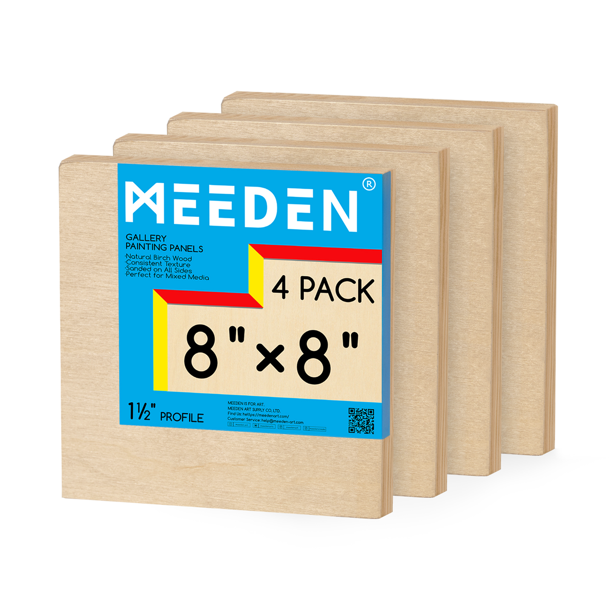 MEEDEN Artist Birch Wood Canvas Board, 1-1/2” Deep, 8x8 Inch, 4 Packs