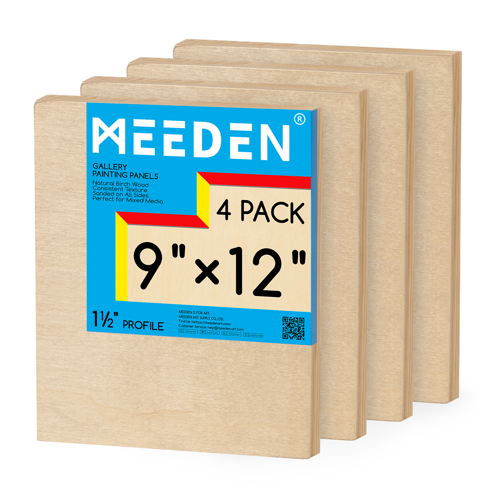 MEEDEN Artist Birch Wood Canvas Board, 1-1/2” Deep, 9x12 Inch, 4 Packs