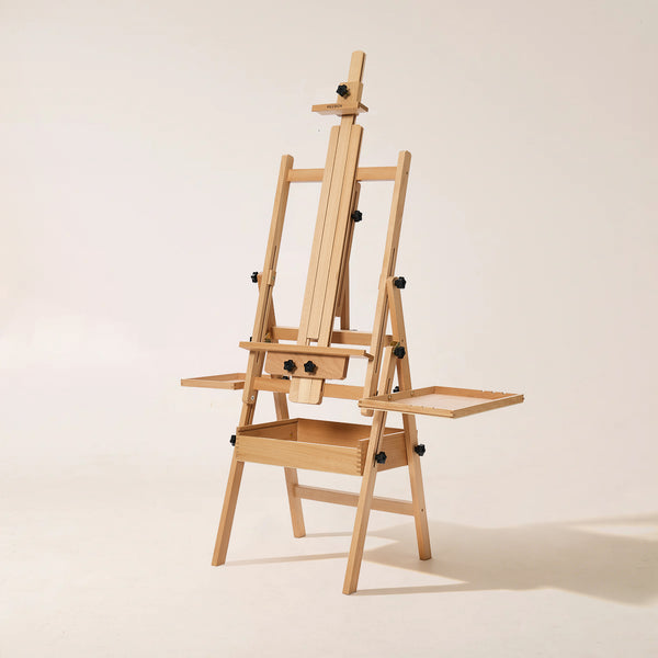 MEEDEN Painting Easel with Storage: H-Frame Beech Wood Art Easel - Natural