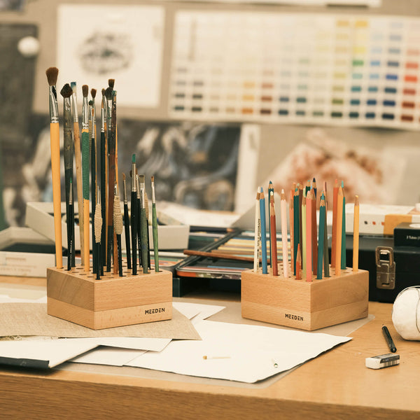 MEEDEN Beechwood Pencil and Brush Holder Double Set - 36 Holes x 2