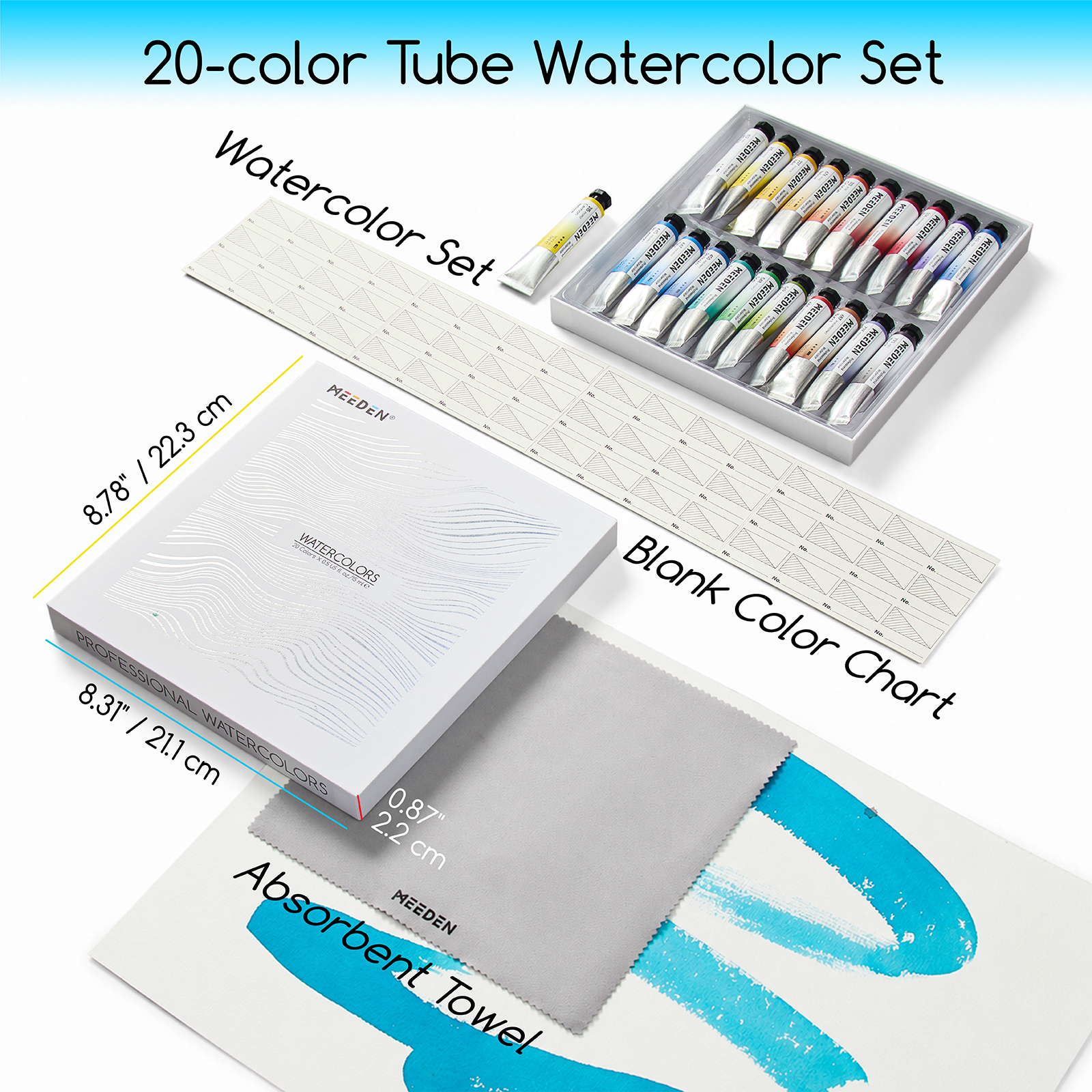 MEEDEN Professional 20 x 15ml (0.5 oz) Colors Watercolor Tubes Paint Set