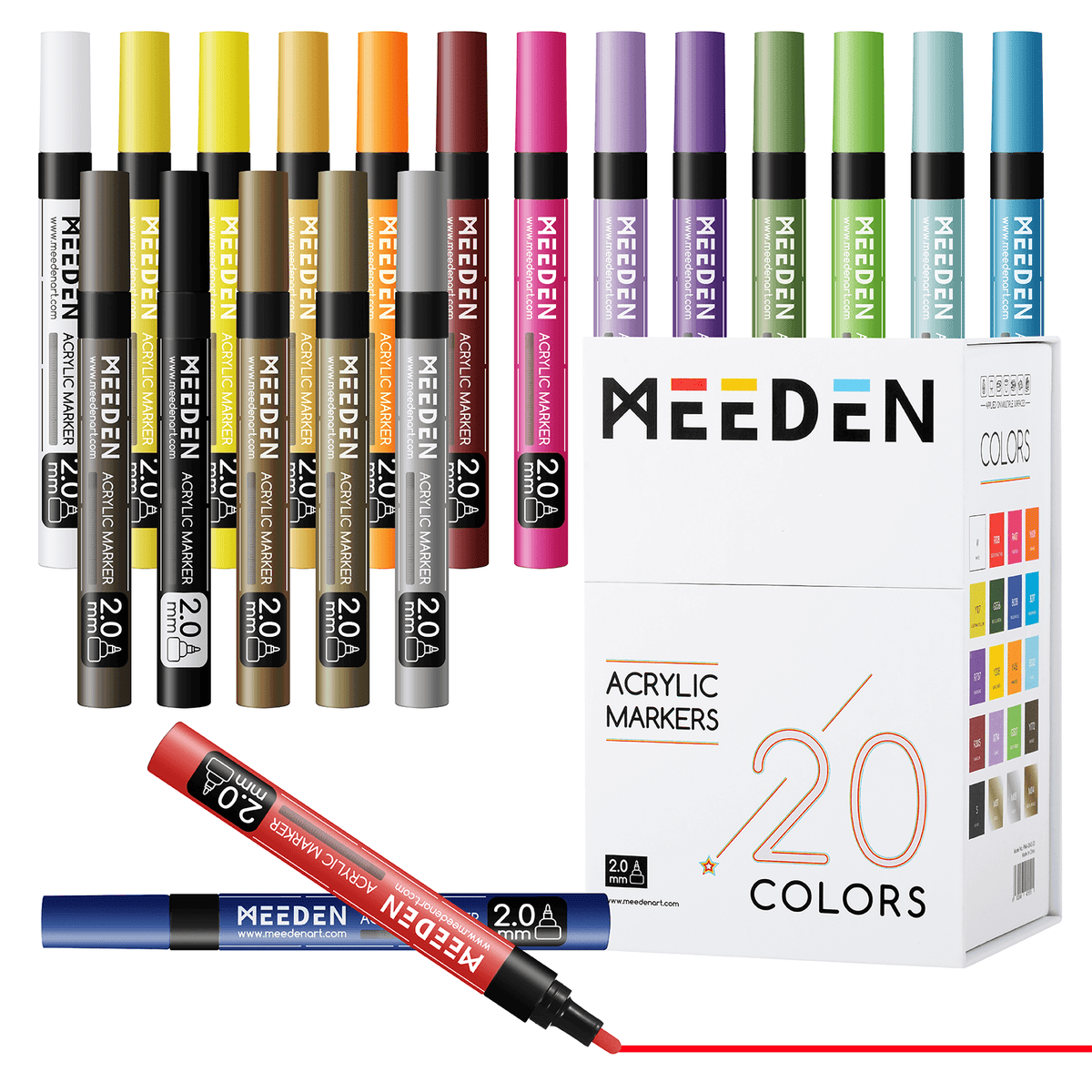 MEEDEN Acrylic Markers Set - 20 Colors, Paint Pens with Reversible Medium & Fine