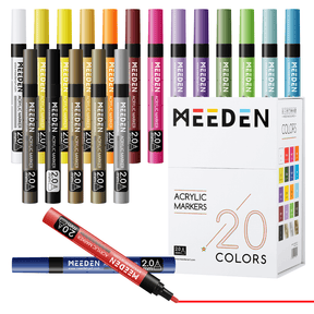 MEEDEN Acrylic Markers Set - 20 Colors, Water-Based Paint Pens with Reversible Medium & Fine