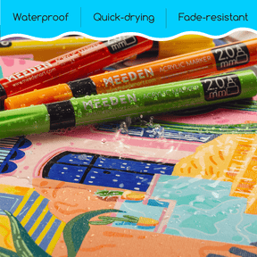 MEEDEN Acrylic Markers Set - 20 Colors, Water-Based Paint Pens with Reversible Medium & Fine