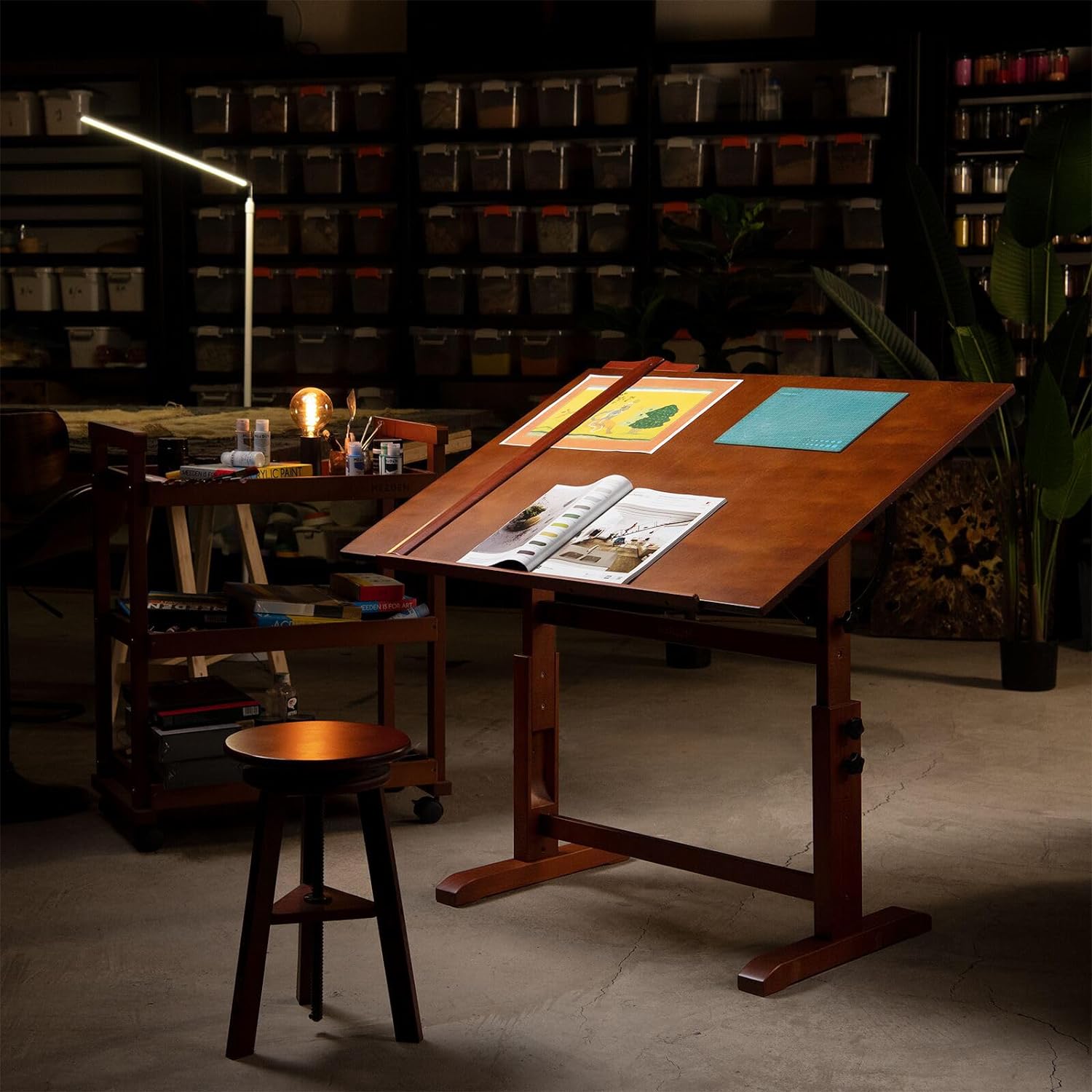 MEEDEN Extra Large Wood Drafting Table, Light Walnut