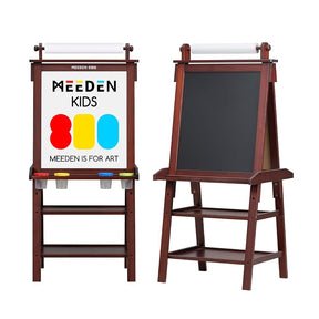 MEEDEN Solid Pine Wood Double-Sided Kids Art Easel Set, 77 Pieces -Walnut