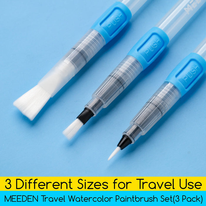 MEEDEN Water Brush Pens Set, 3 Pieces Refillable Water Color Brush Pen Set
