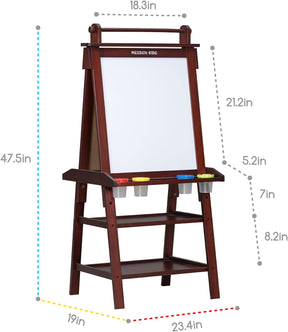 MEEDEN Solid Pine Wood Double-Sided Kids Art Easel Set, 77 Pieces -Walnut