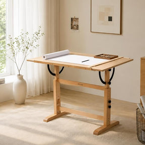 MEEDEN Extra Large Wooden Drawing Table: Natural Paint