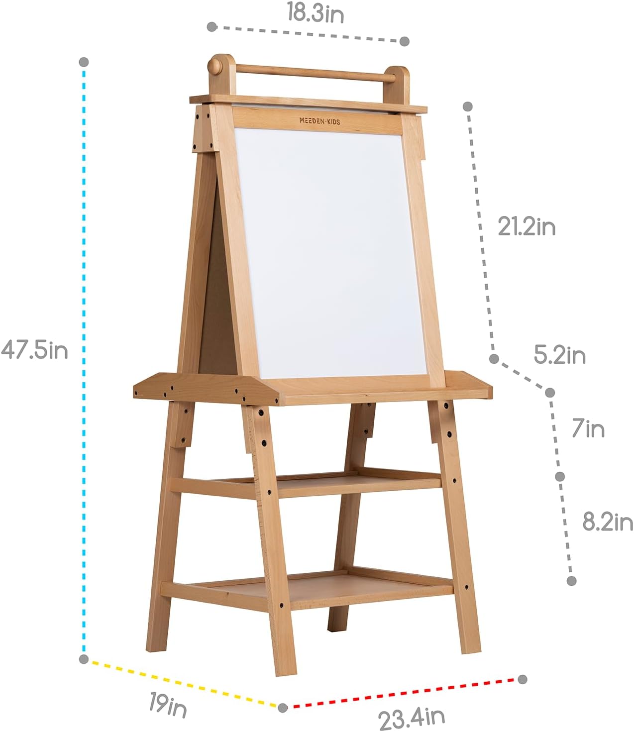 MEEDEN Solid Pine Wood Double-Sided Kids Art Easel Set, 77 Pieces -Natural