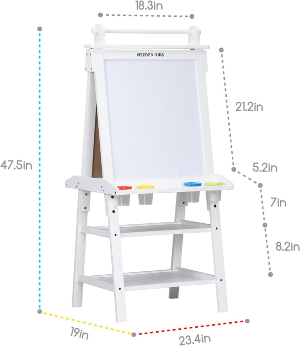 MEEDEN Solid Pine Wood Double-Sided Kids Art Easel Set, 77 Pieces -White