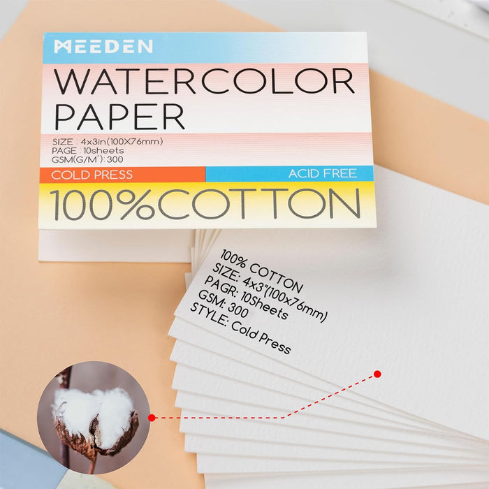 MEEDEN 4x3" Mini Cold Press Watercolor Paper Pad 10 Sheets-5 Pack