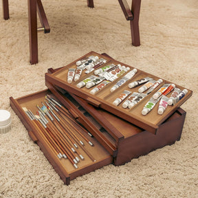 MEEDEN Artist Storage Supply Box: 3-Tier Solid Beech Wood with Removable Dividers - Walnut
