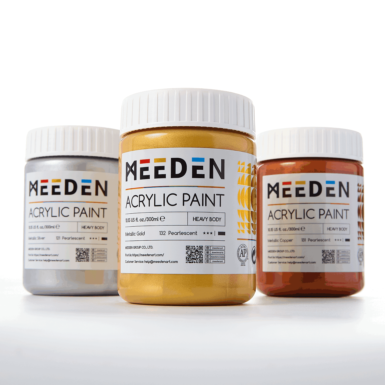 MEEDN 3-Colors Metallic Acrylic Paint Set, 300ml