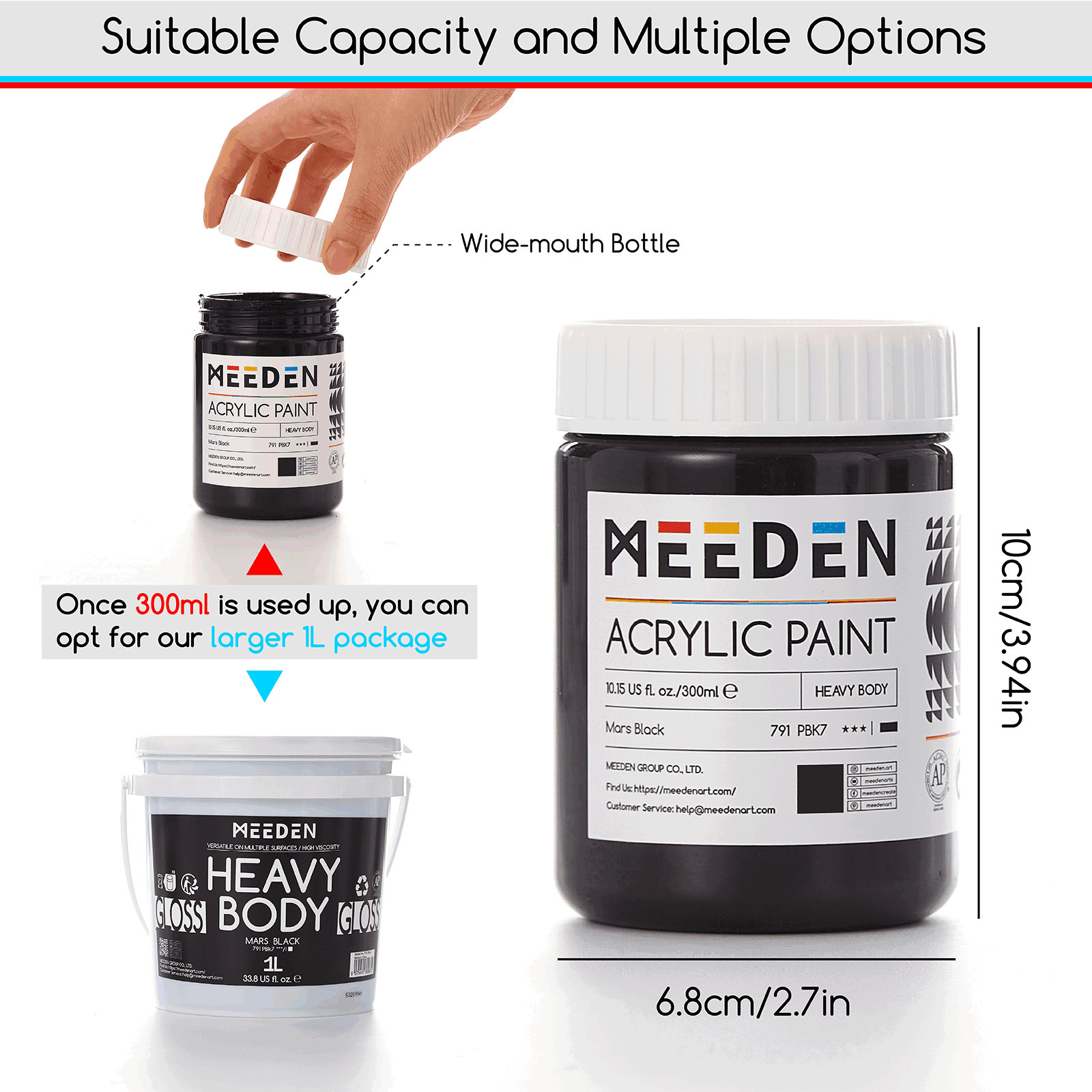 MEEDEN Black and White  Heavy Body Acrylic Paint, 300ml/10oz, 2 Jars
