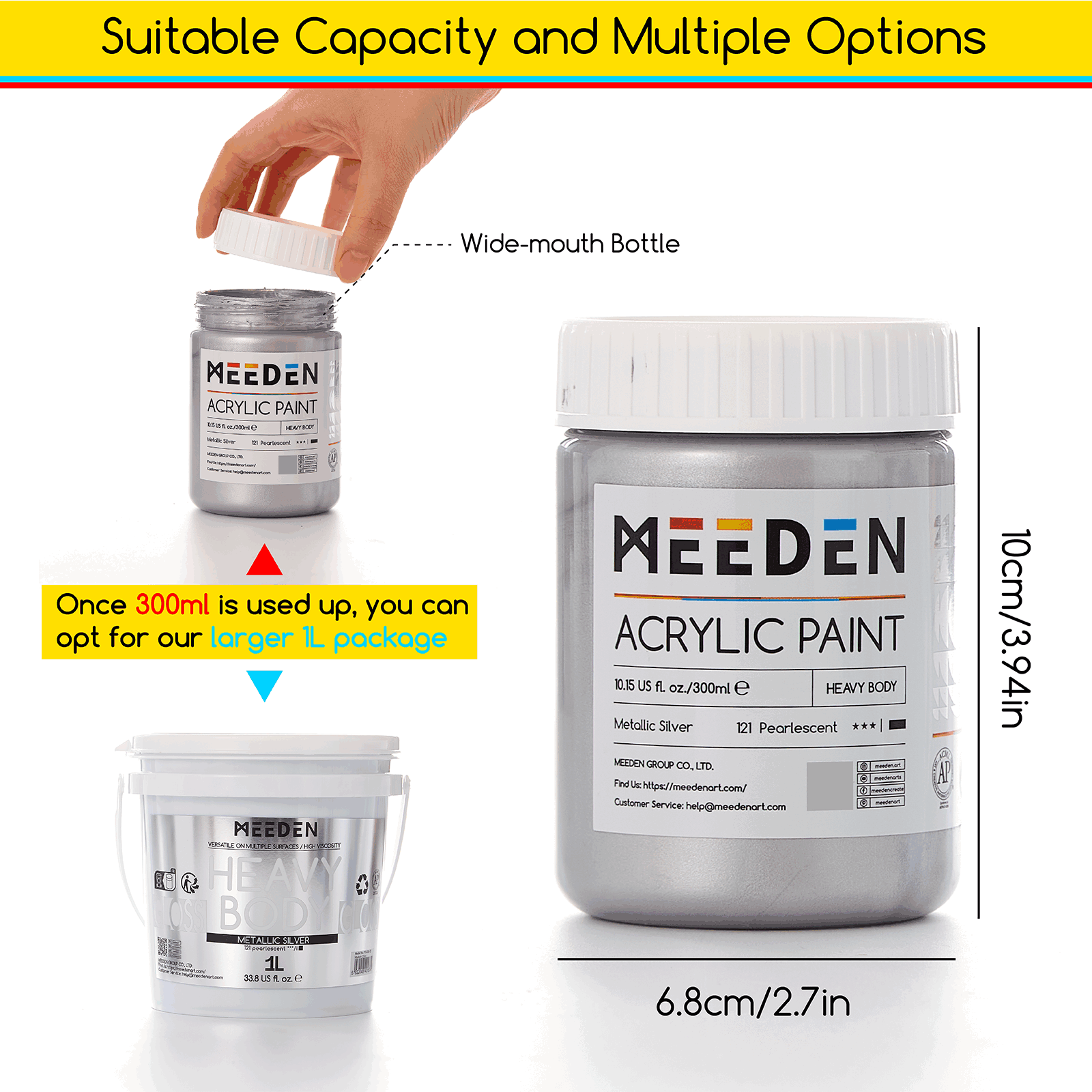 MEEDN Silver Metallic Acrylic Paint, 300ml
