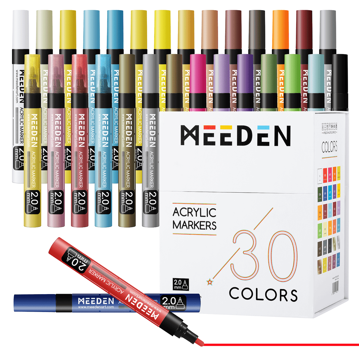 MEEDEN Acrylic Markers Set - 30 Colors, Paint Pens with Reversible Medium & Fine