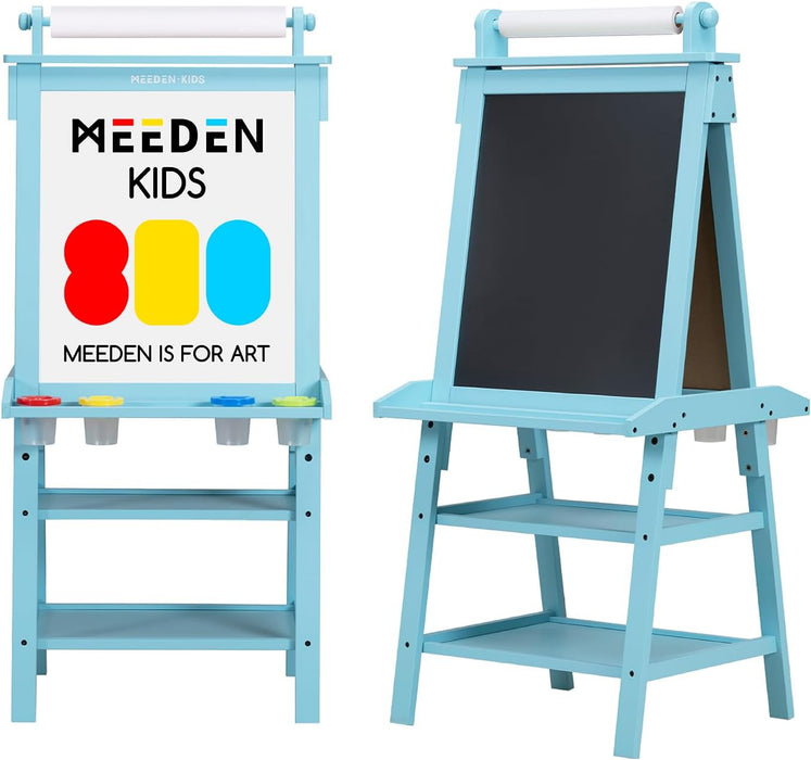 MEEDEN Solid Pine Wood Double-Sided Kids Art Easel Set, 77 Pieces -Blue