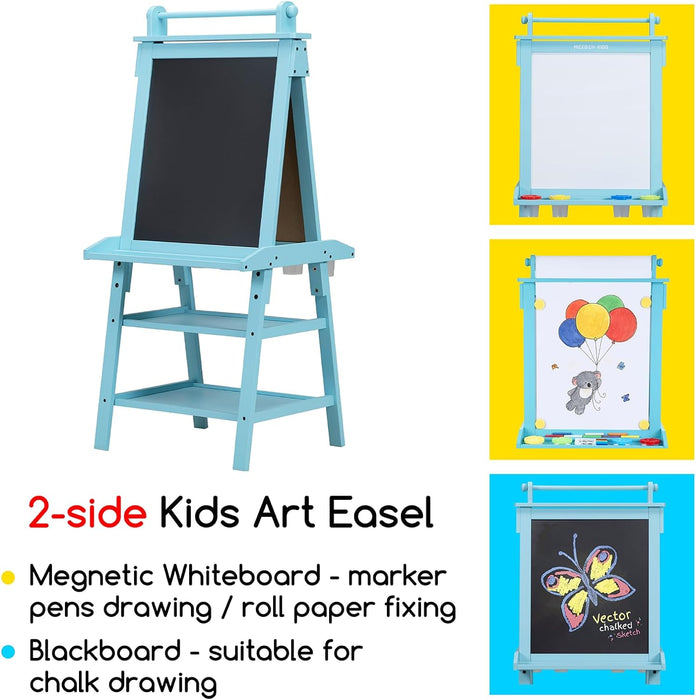 MEEDEN Solid Pine Wood Double-Sided Kids Art Easel Set, 77 Pieces -Blue