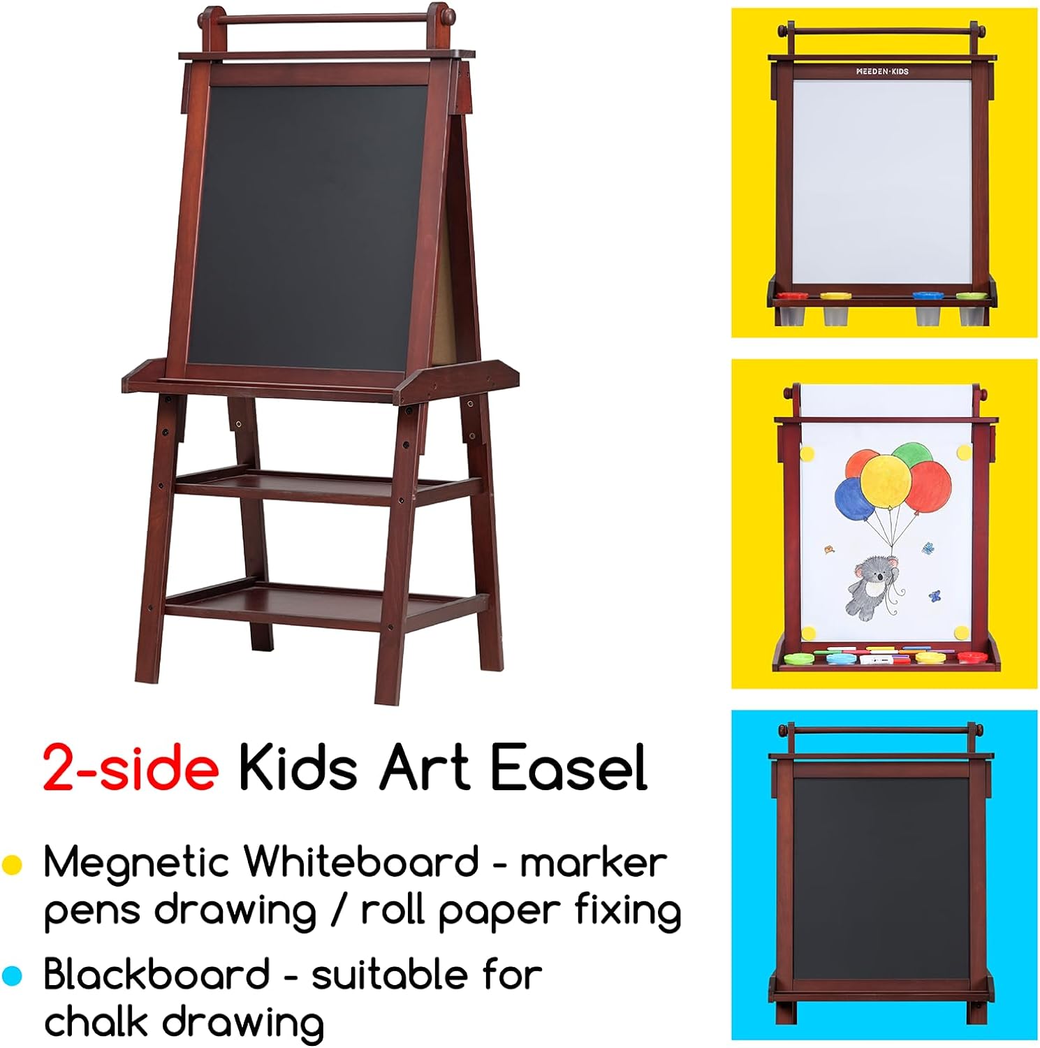 MEEDEN Solid Pine Wood Double-Sided Kids Art Easel Set, 77 Pieces -Walnut