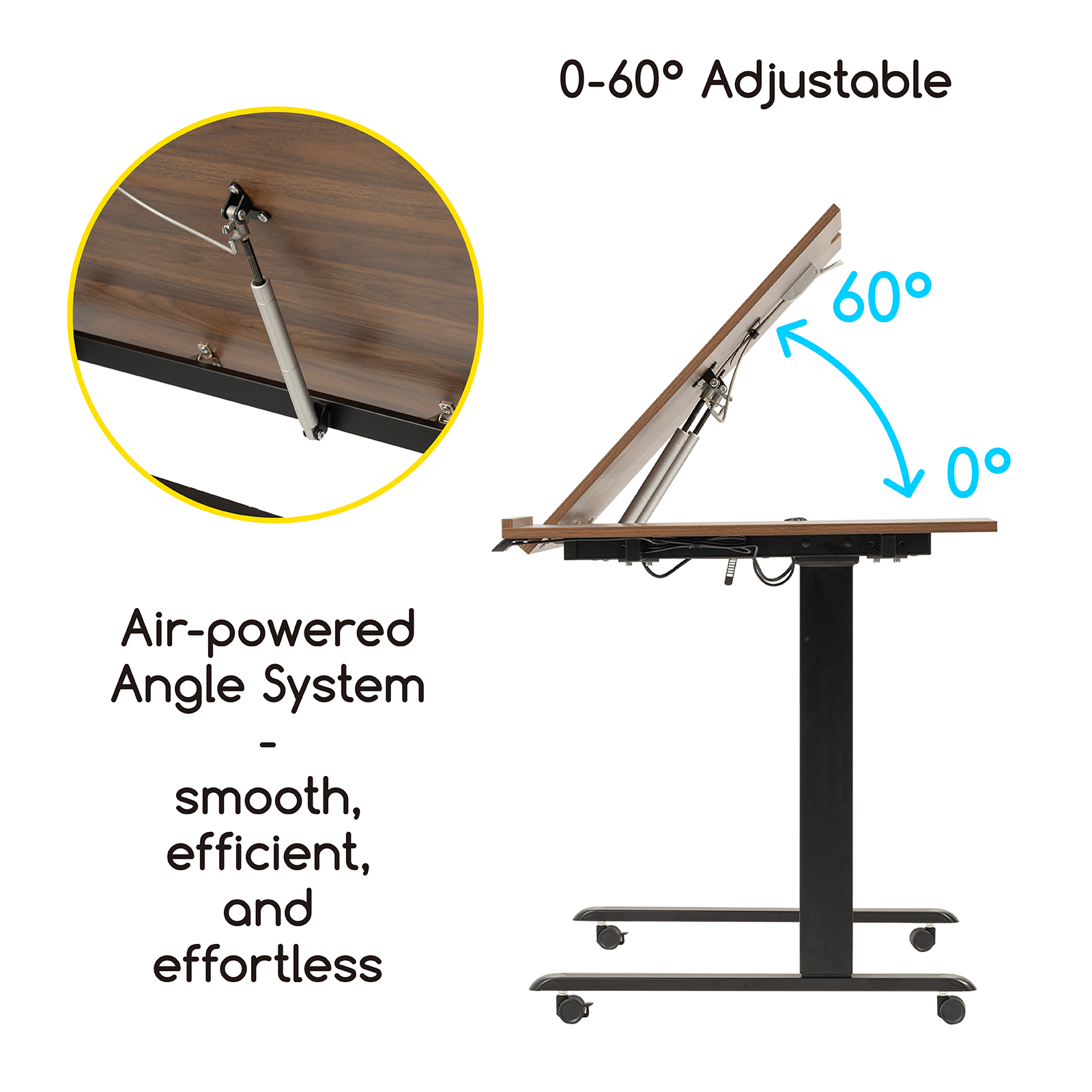 MEEDEN Large Electric Height Adjustable Drafting Table with Side Board, Walnut