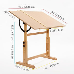 MEEDEN Extra Large Wooden Drawing Table: Natural Paint
