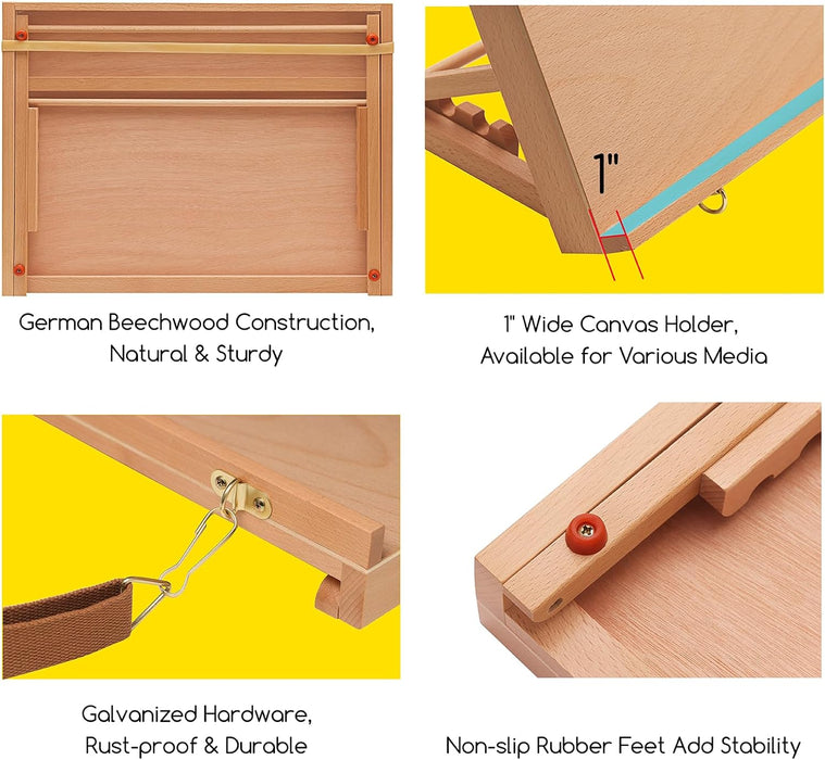 Portable & Adjustable Wood Sketching Board - ATWORTH Wood Desktop Easel Tabletop Easel, 18½" x 14¼"