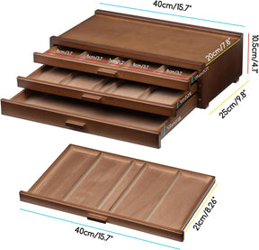 MEEDEN Artist Storage Supply Box: 3-Tier Solid Beech Wood with Removable Dividers - Walnut