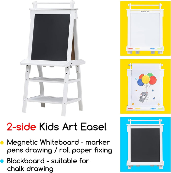 MEEDEN Kids Art Easel with Double-Sided Standing Blackboard & White Board-White