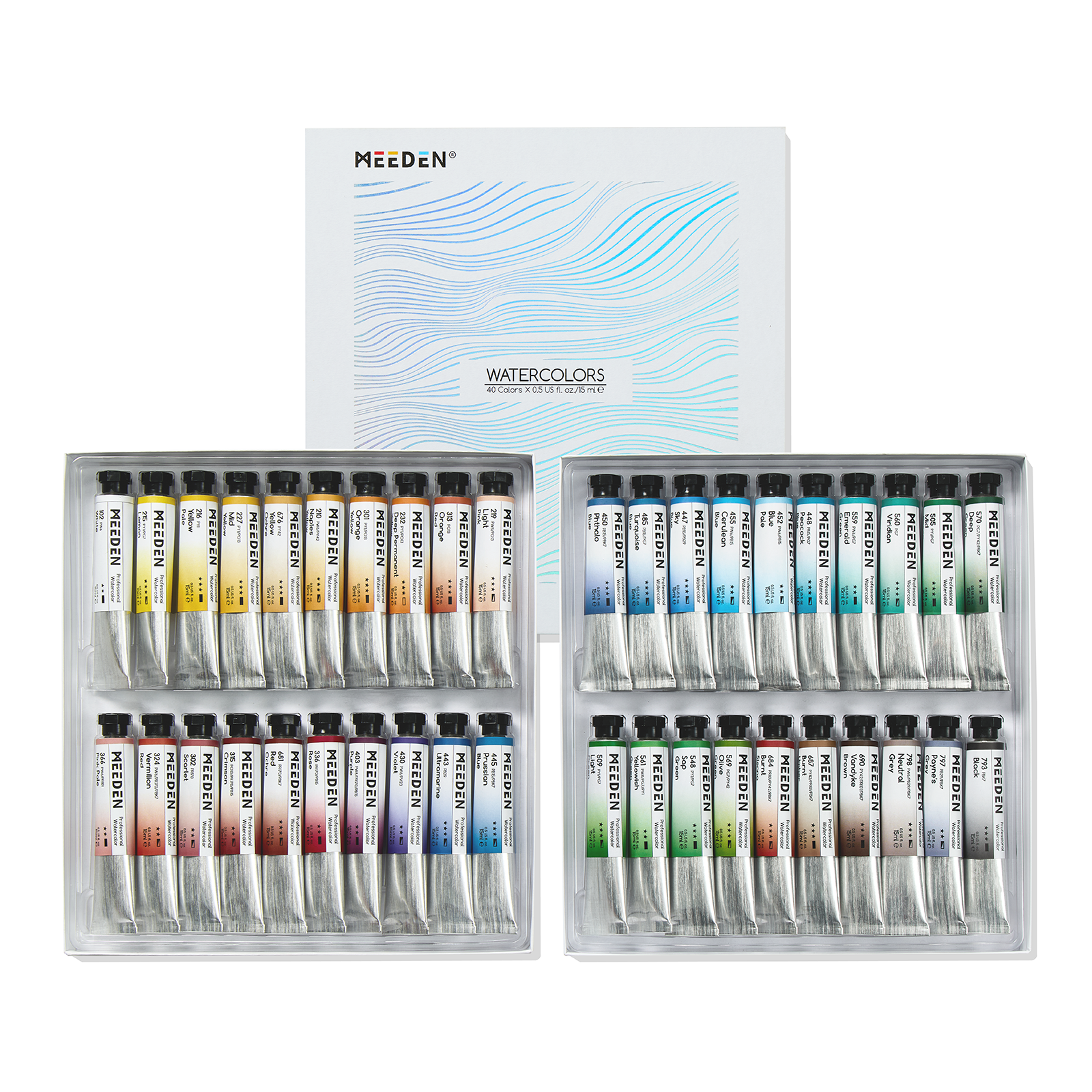 MEEDEN Professional 40 x 15ml (0.5 oz) Colors Watercolor Tubes Paint Set