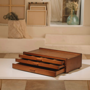 MEEDEN Artist Storage Supply Box: 3-Tier Solid Beech Wood with Removable Dividers - Walnut
