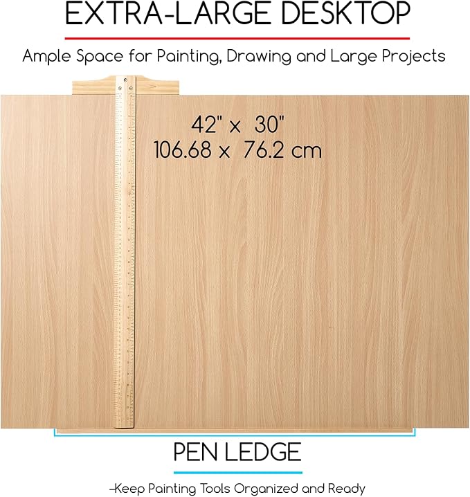 MEEDEN Extra Large Wooden Drawing Table: Natural Paint