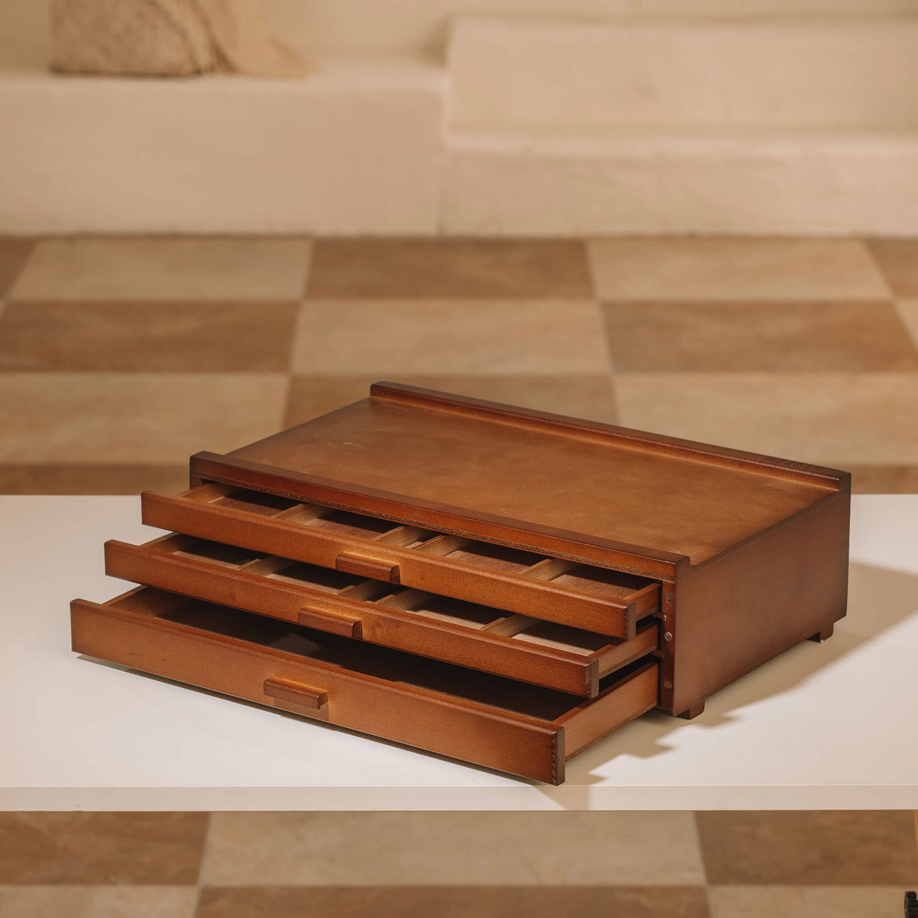 MEEDEN Artist Storage Supply Box: 3-Tier Solid Beech Wood with Removable Dividers - Walnut