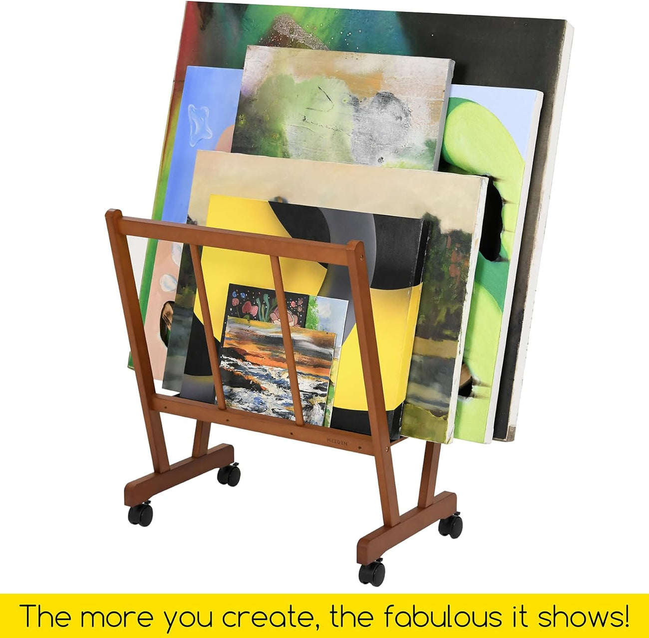 MEEDEN Wood Large Print Rack with Castors Walnut Color