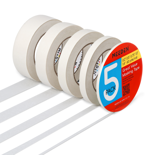 MEEDEN 5 Pack Artist Tape 0.2",0.5",0.75",1.0",1.4" 180.45FT (55m) Art Tape