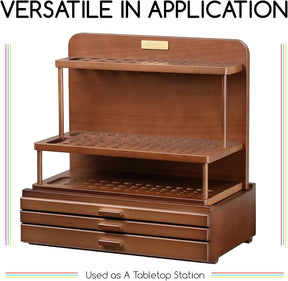 MEEDEN Artist Storage Supply Box: 3-Tier Solid Beech Wood with Removable Dividers - Walnut