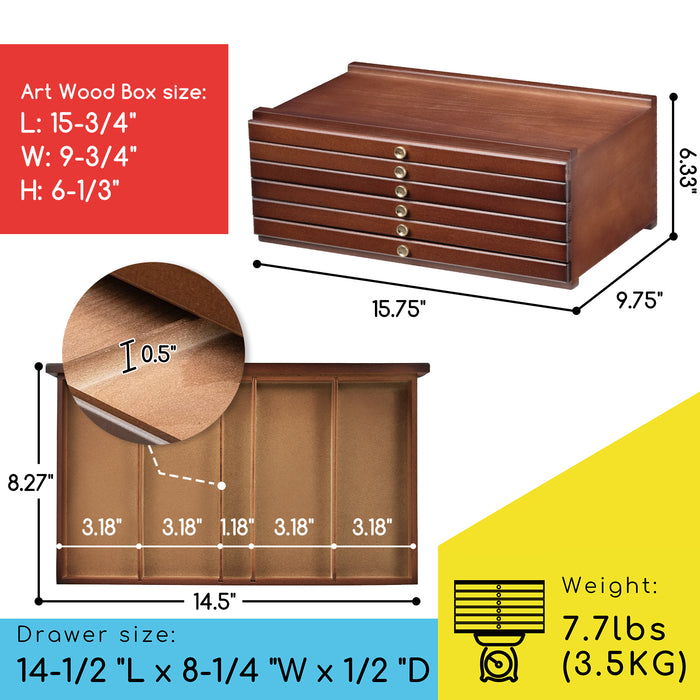 MEEDEN 6-Drawer Artist Supply Storage Box, Walnut Color