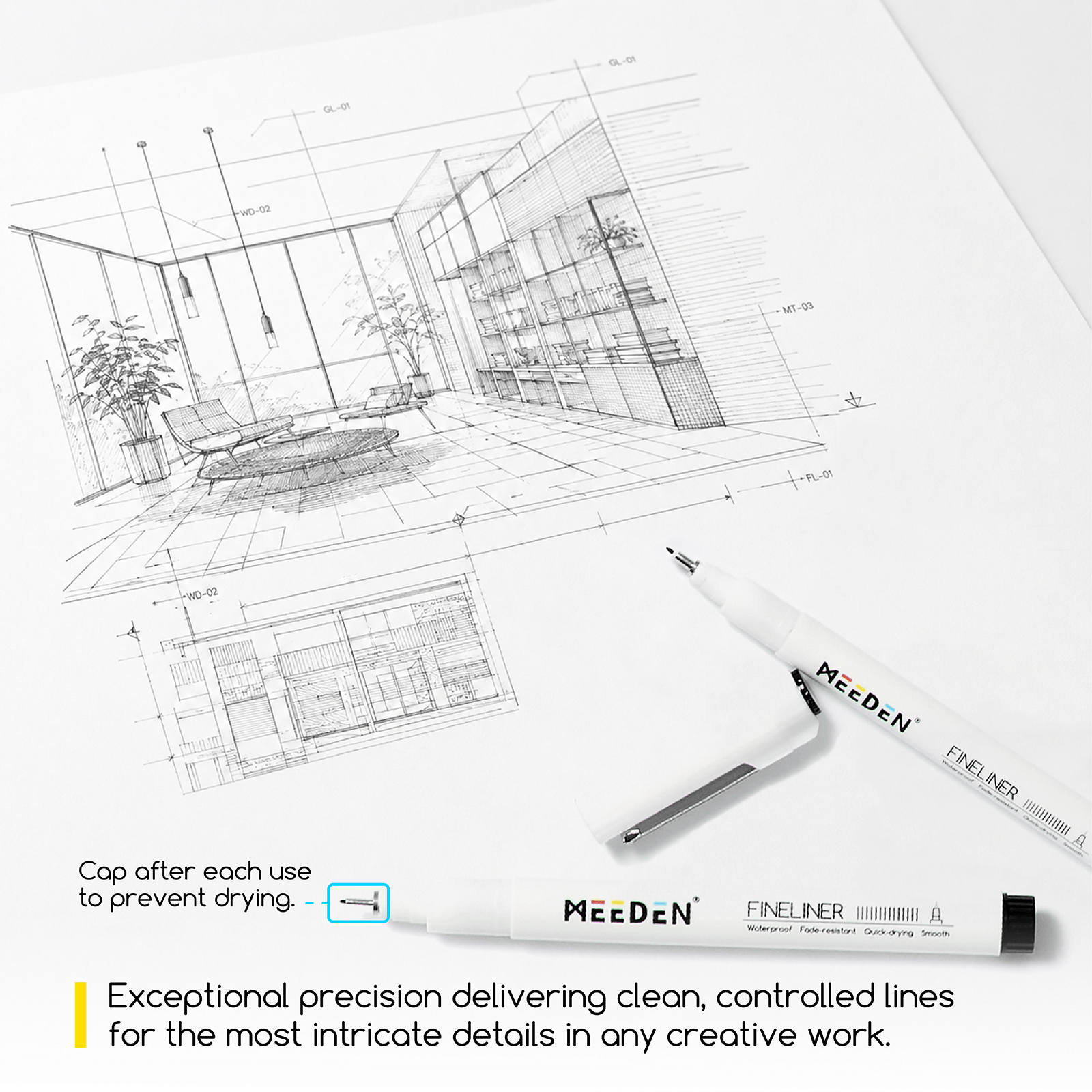 MEEDEN Micro Fineliner Drawing Pens: 6-Size Fine Liner Pen Set -All Black