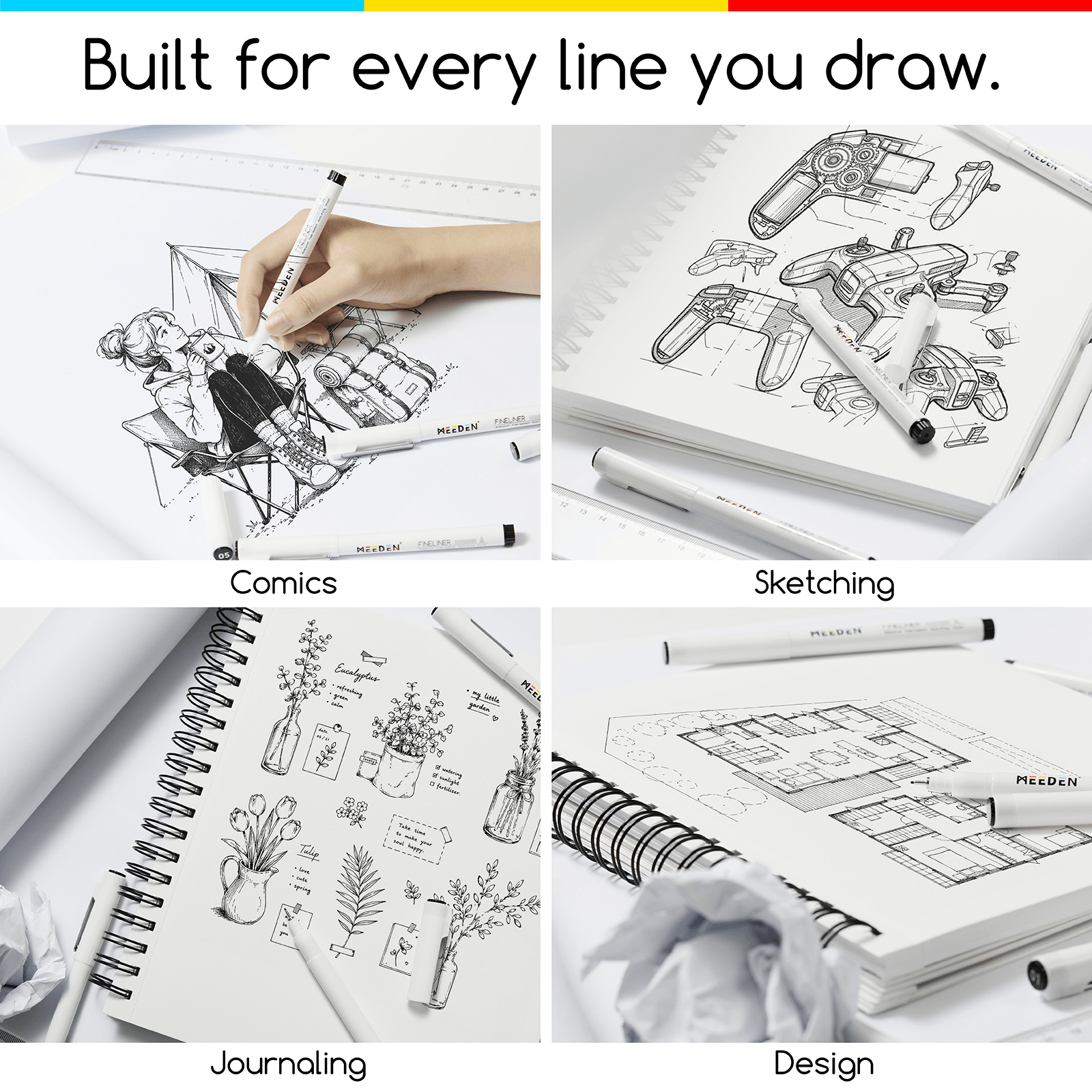 MEEDEN Micro Fineliner Drawing Pens: 6-Size Fine Liner Pen Set -All Black