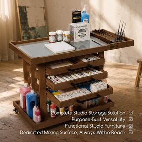 MEEDEN Extra Large Artist Storage Cart, 5-Tier Rolling Painting Studio Workstation, W13H Extra Large - Walnut