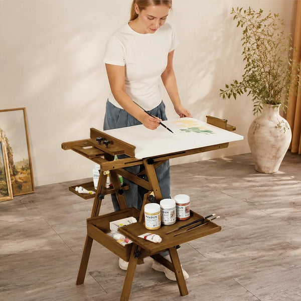 MEEDEN Painting Easel with Storage: H-Frame Beech Wood Art Easel - Walnut