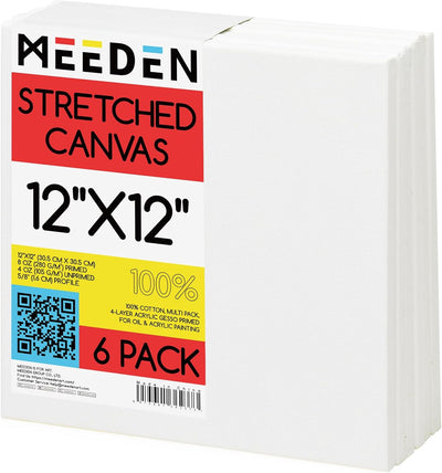 MEEDEN 100% Cotton Stretched Canvas, 12 x 12 In, 6 Packs